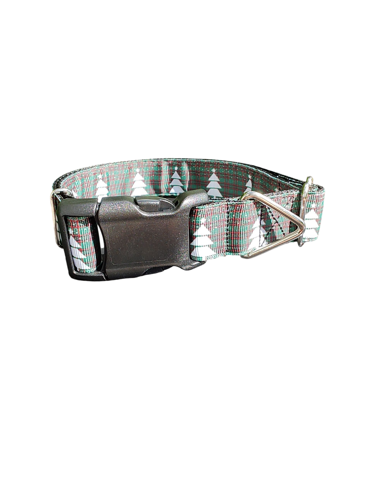 Green Plaid Trees Nylon Dog Collar-Dog Collar / Leash-BIG FRENCHIES-Doot's Pet LLC Collars For A Cause