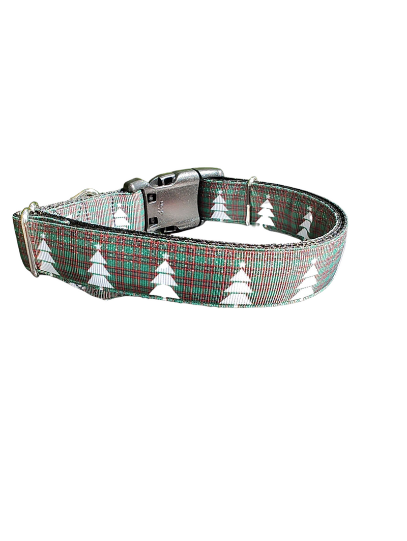 Green Plaid Trees Nylon Dog Collar-Dog Collar / Leash-BIG FRENCHIES-Doot's Pet LLC Collars For A Cause