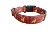 Red Plaid Deer Nylon Dog Collar