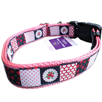 Patchwork Cherries Pink Nylon Dog Collar MD, LG, XL, Leash