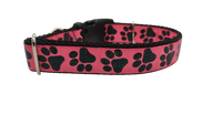 Black Glitter Paws On Pink Nylon Dog Collar