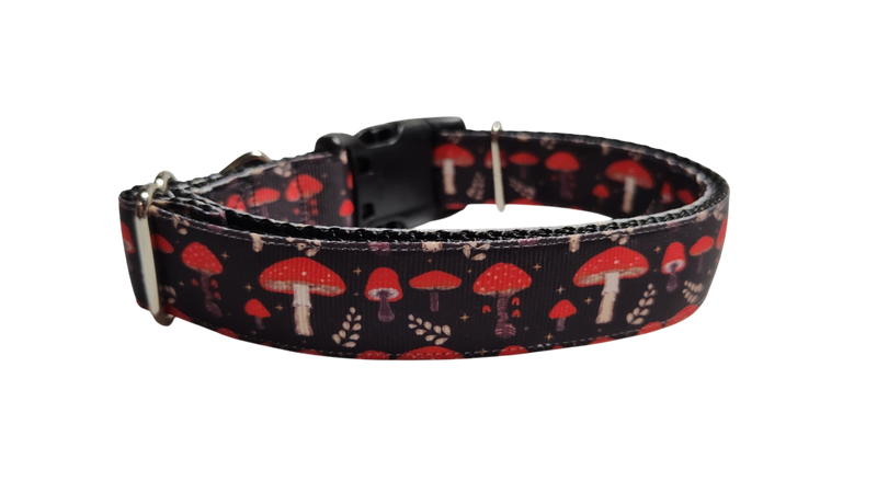 Red Mushrooms Nylon Dog Collar-Dog Collar / Leash-BIG FRENCHIES-Doot's Pet LLC Collars For A Cause