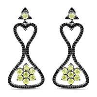 6.93 Carat Genuine Peridot and Black Spinel .925 Sterling Silver Earrings