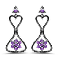 6.31 Carat Genuine Amethyst & Black Spinel .925 Sterling Silver Earrings
