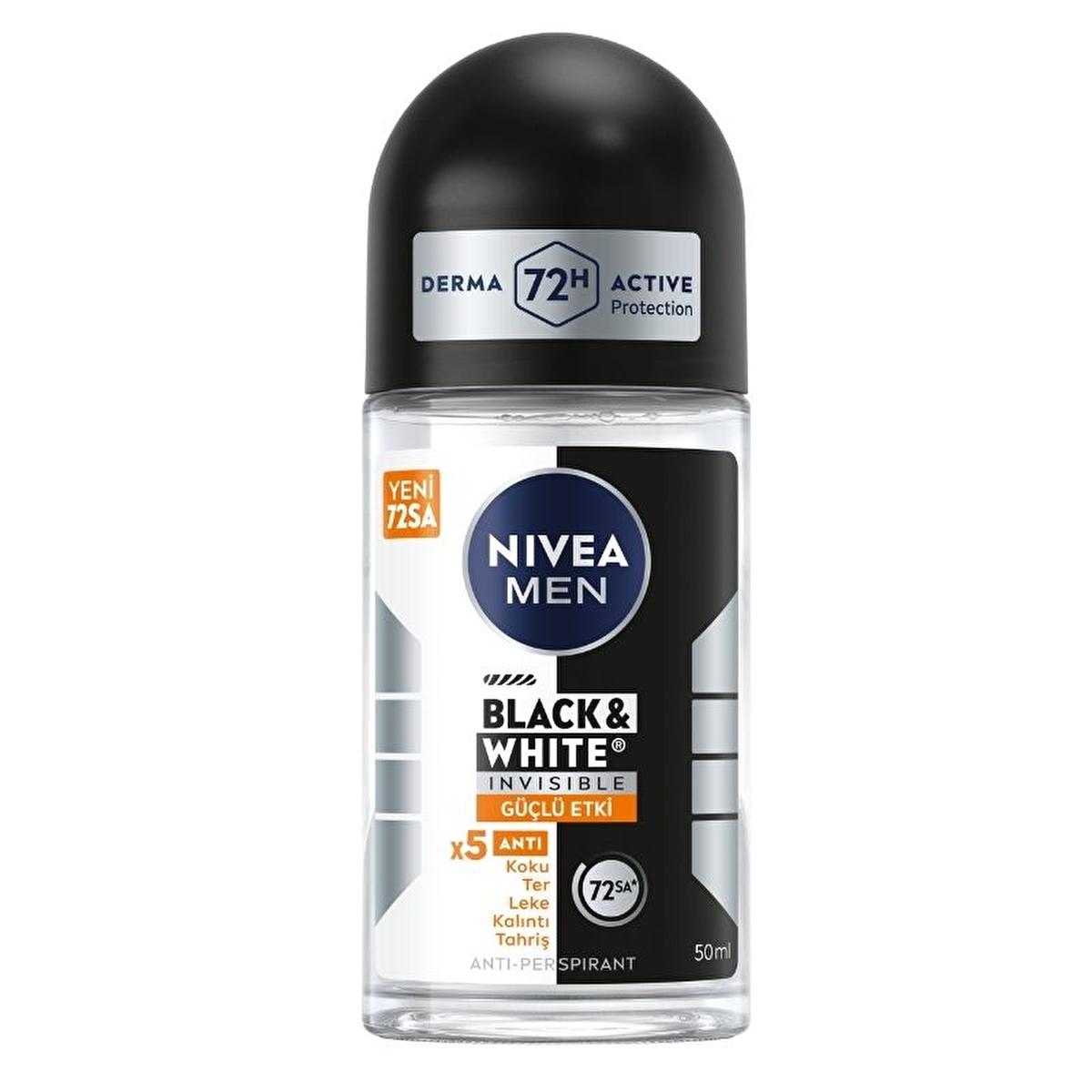 Nivea Men Black & White Invisible Deodorant for Men - Long Lasting Anti-Perspirant Protection, 72 Hours, Anti-Stain, Dermatologically Tested - 50ml