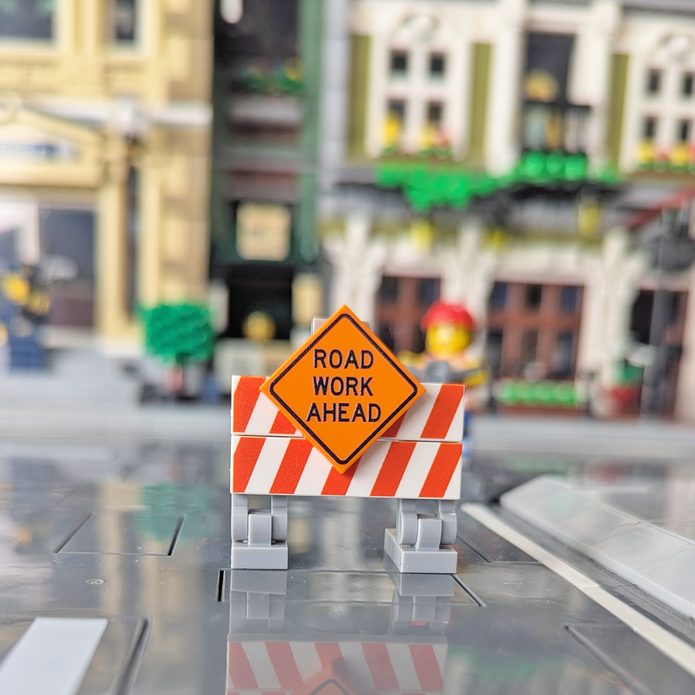 "Road Work Ahead" Construction Barrier - Custom Printed Building Set - Made Using LEGO® Parts