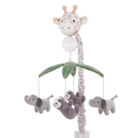 Plush Giraffe Taupe, Green, and Gray Elephants and Sloth's Musical Mobile - BIG FRENCHIES