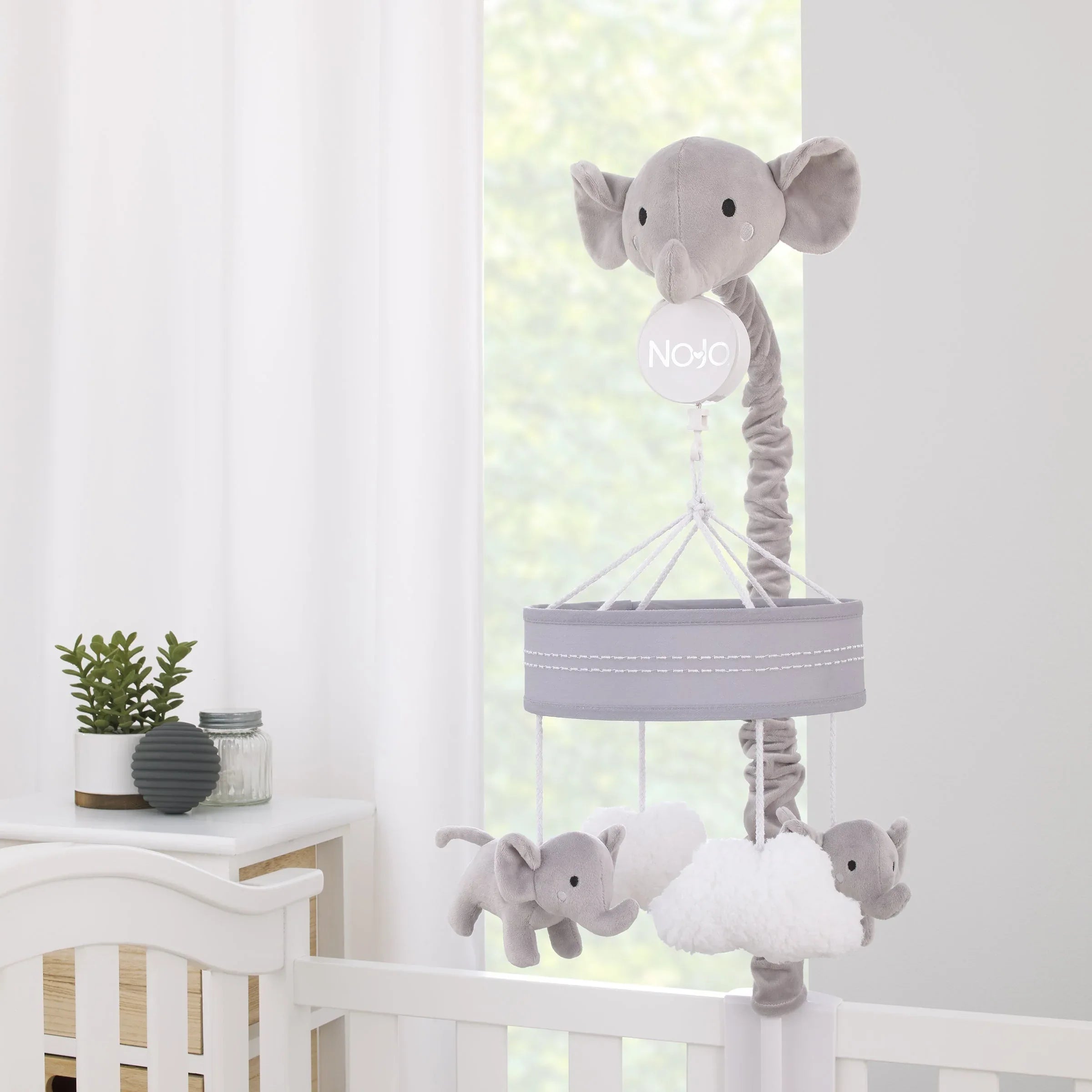 Plush Elephant Gray and White Puffy Clouds Musical Mobile - BIG FRENCHIES