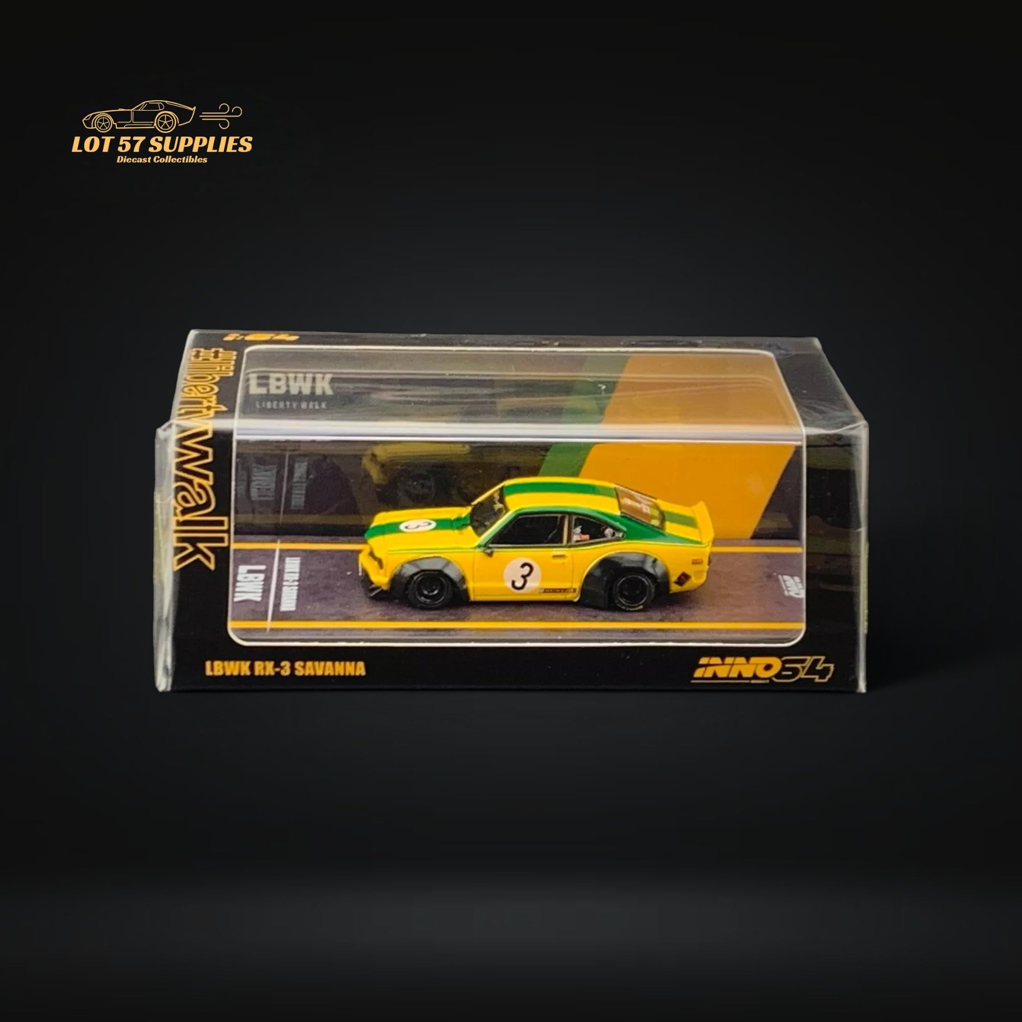 Inno64 Mazda RX-3 Savanna LBWK Yellow Green #3 1:64