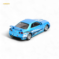 Stance Hunters Skyline GT-R R34 Z-Tune Chrome Blue 1:64