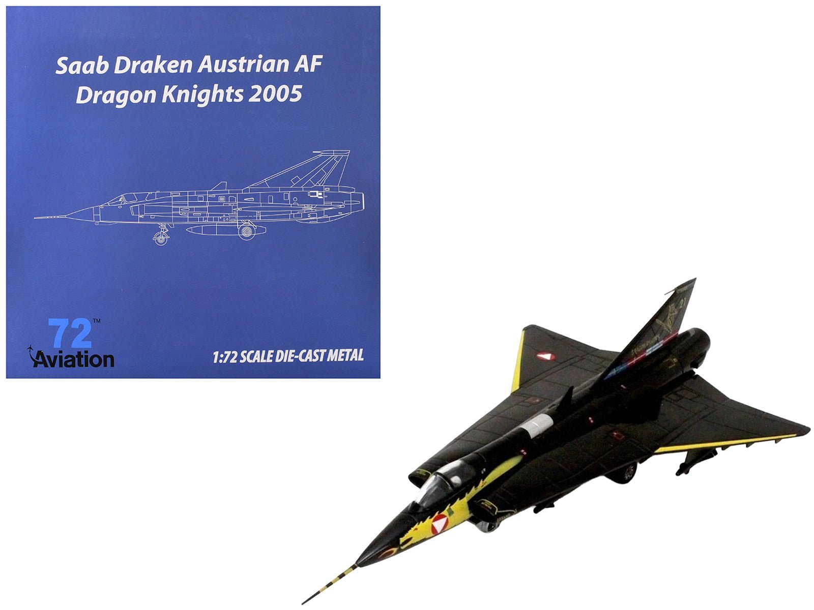 Saab Draken Fighter Aircraft "21 Draken 45th Anniversary Dragon Knights Retirement Livery" (2005) Austrian Air Force 1/72 Diecast Model Airplane by Aviation 72  free shipping USA