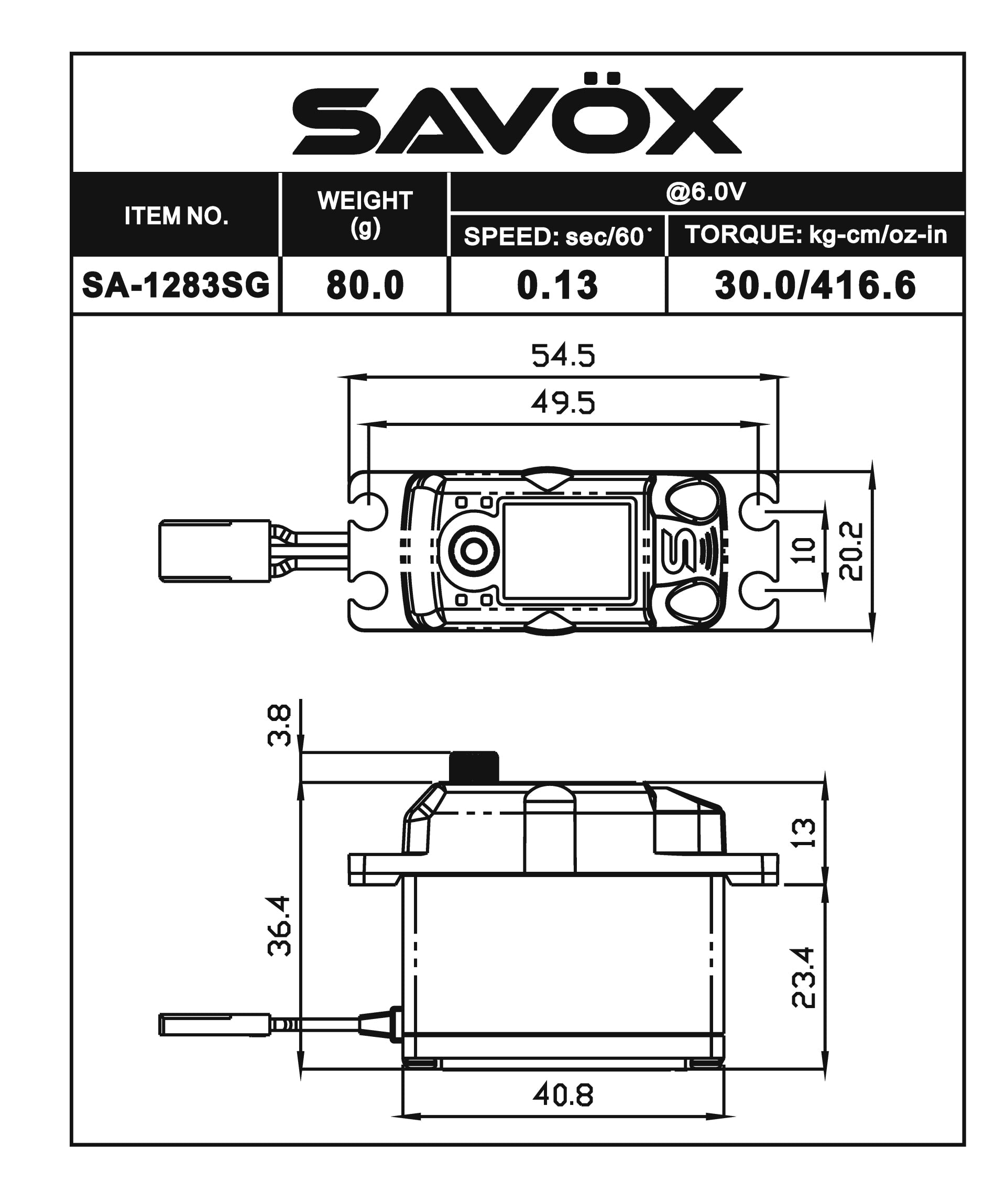 Savox Coreless Metal Case Digital Servo with Soft Start 6V