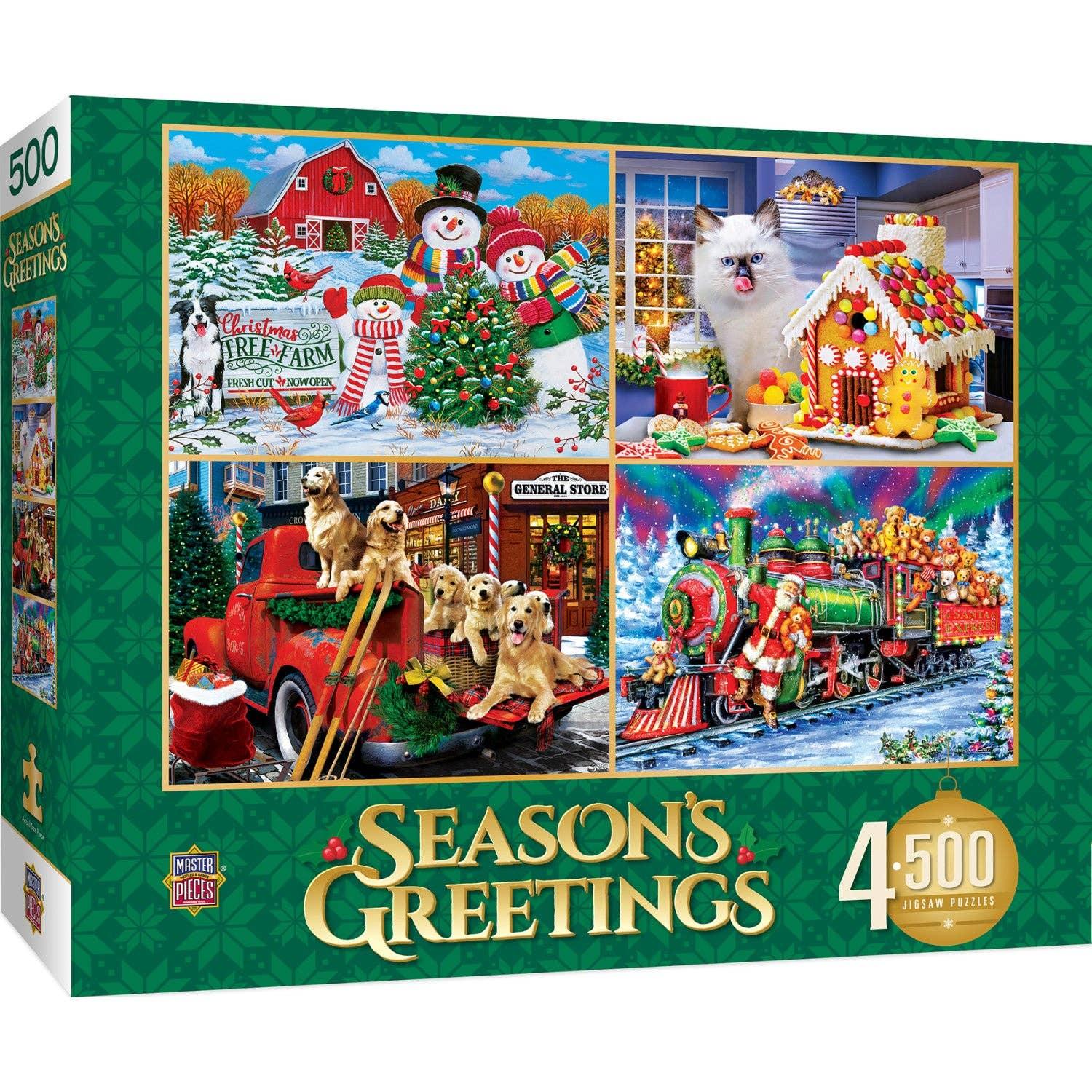 Season's Greetings 500 Piece Jigsaw Puzzles 4-Pack by Masterpieces - BIG FRENCHIES