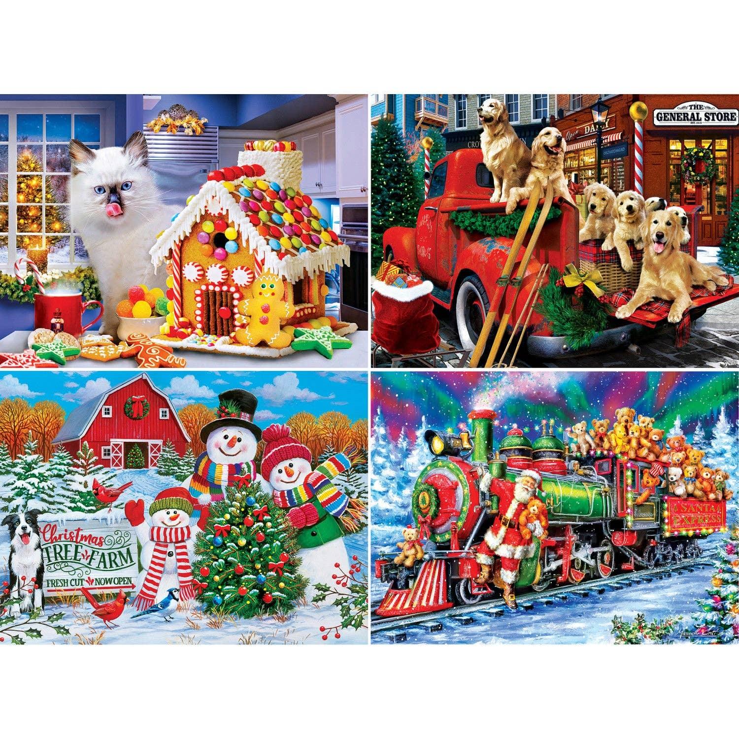 Season's Greetings 500 Piece Jigsaw Puzzles 4-Pack by Masterpieces - BIG FRENCHIES