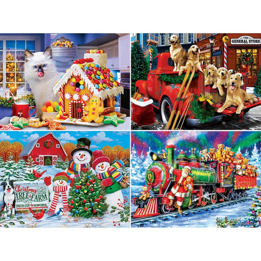 Season's Greetings 500 Piece Jigsaw Puzzles 4-Pack by Masterpieces - BIG FRENCHIES