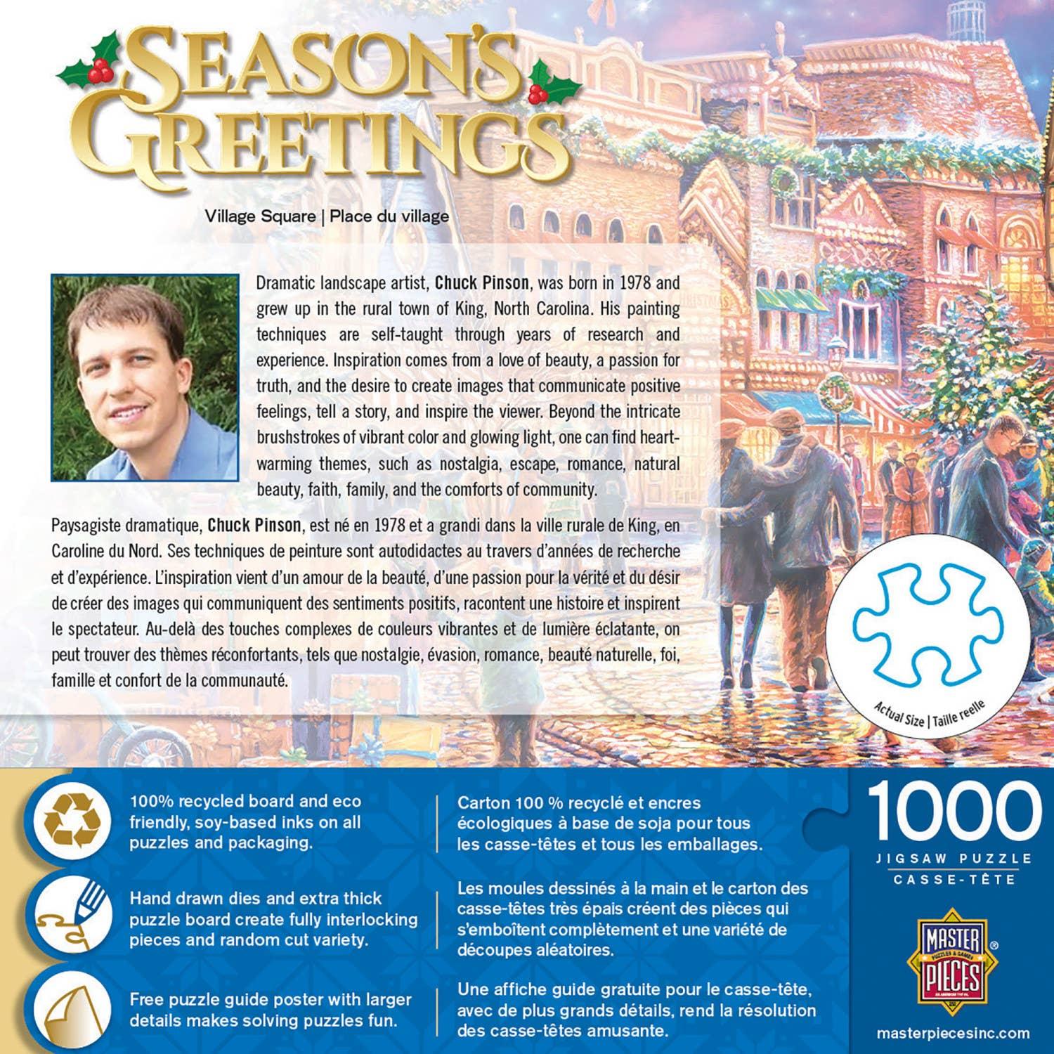 Season's Greetings - Village Square 1000 Piece Puzzle by Masterpieces - BIG FRENCHIES