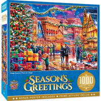 Season's Greetings - Village Square 1000 Piece Puzzle by Masterpieces - BIG FRENCHIES