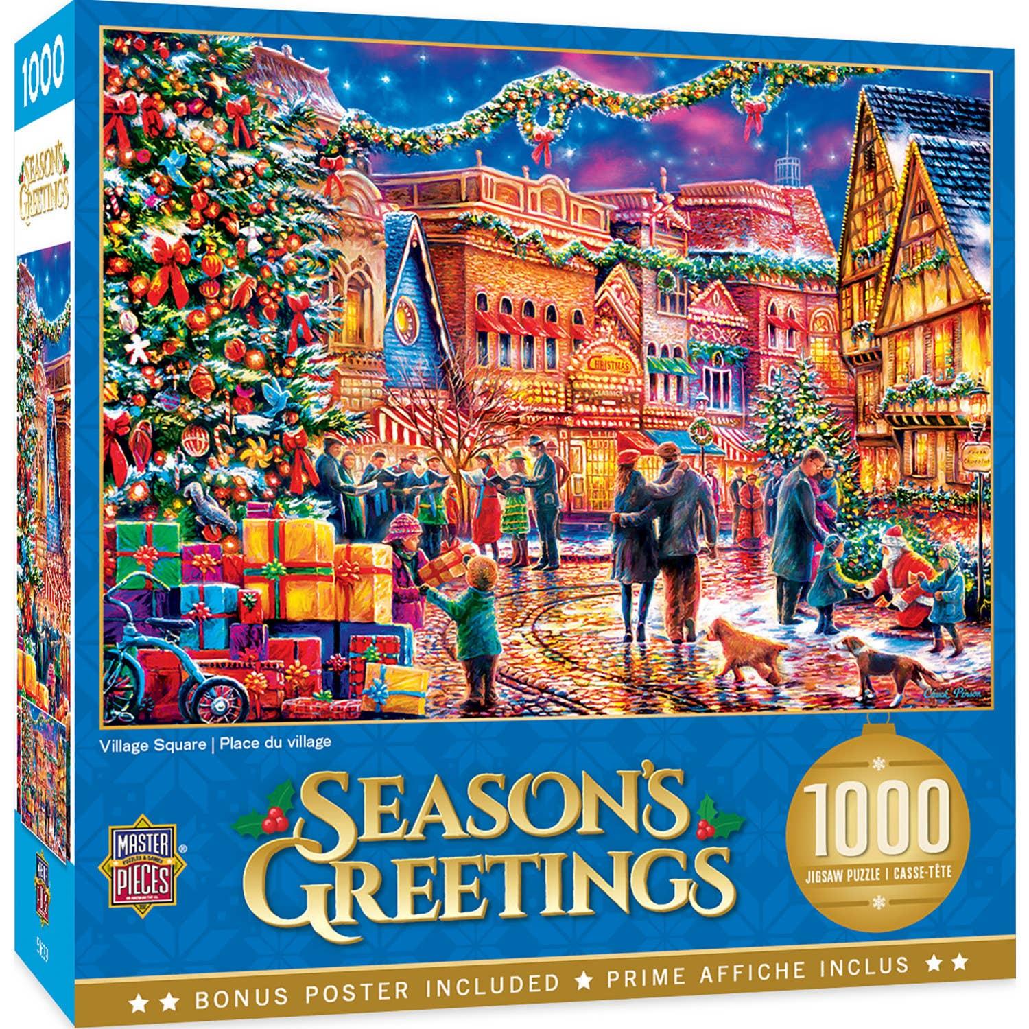 Season's Greetings - Village Square 1000 Piece Puzzle by Masterpieces - BIG FRENCHIES