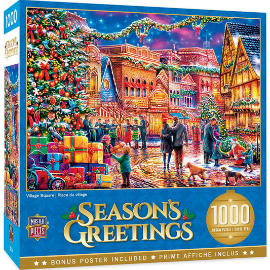 Season's Greetings - Village Square 1000 Piece Puzzle by Masterpieces - BIG FRENCHIES