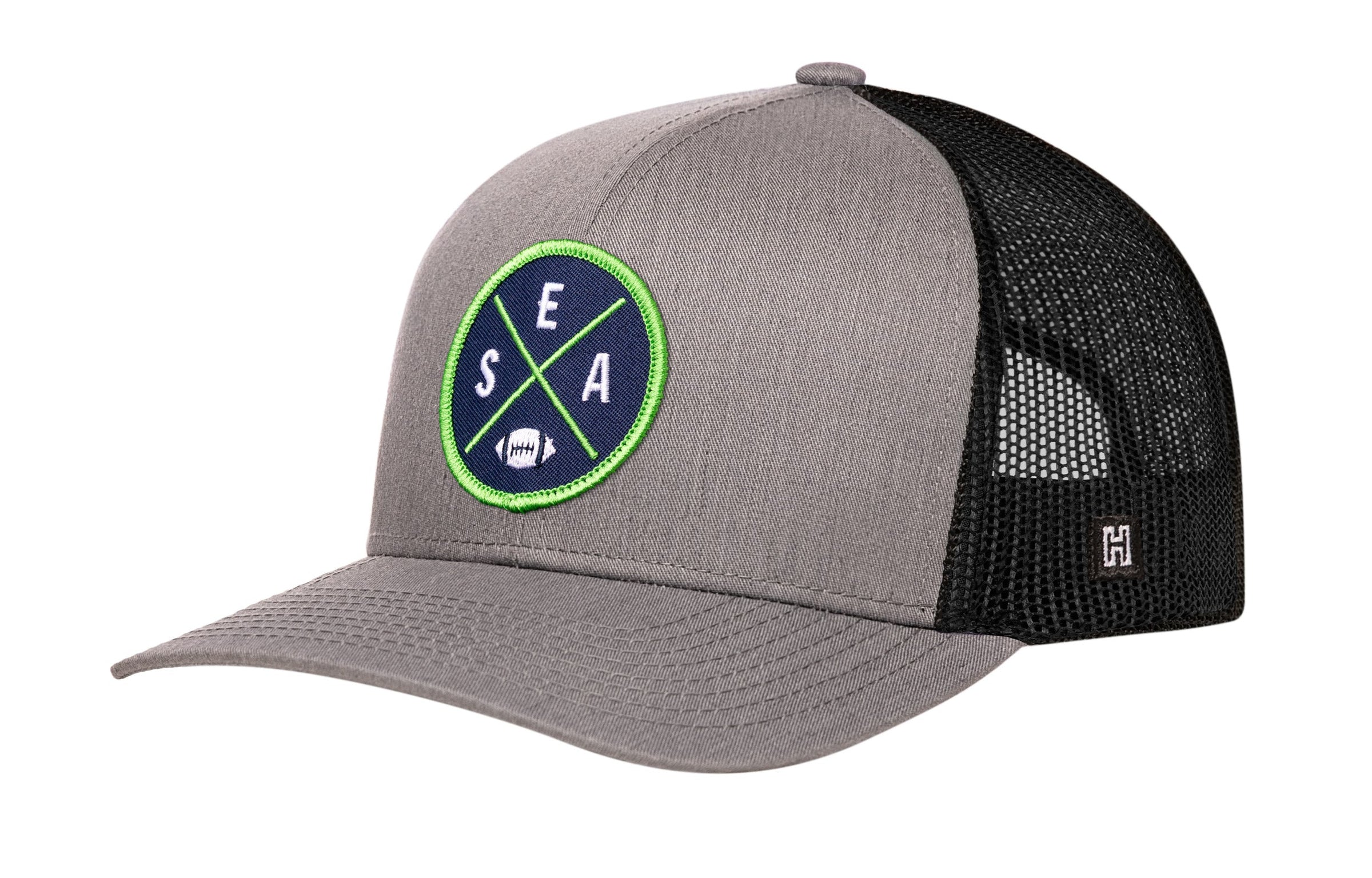 Seattle Trucker Hat  |  Black SEA X Football Snapback
