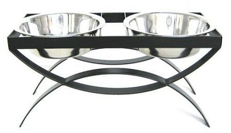 PetsStop SeeSaw Double Elevated Dog Bowl, Medium/Black, 7" Raised Feeder with 2 Qt Stainless Bowls