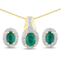 1.71 Carat Dyed Emerald and White Topaz .925 Sterling Silver Jewelry Set