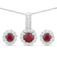 2.17 Carat Genuine Ruby and White Topaz .925 Sterling Silver Jewelry Set
