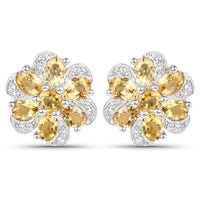 7.92 Carat Genuine Citrine and White Topaz .925 Sterling Silver 3 Piece Jewelry Set (Ring, Earrings, and Pendant w/ Chain)