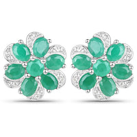 7.84 Carat Genuine Emerald and White Topaz .925 Sterling Silver 3 Piece Jewelry Set (Ring, Earrings, and Pendant w/ Chain)