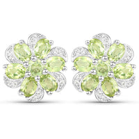 8.04 Carat Genuine Peridot and White Topaz .925 Sterling Silver 3 Piece Jewelry Set (Ring, Earrings, and Pendant w/ Chain)