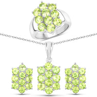 6.80 Carat Genuine Peridot .925 Sterling Silver 3 Piece Jewelry Set (Ring, Earrings, and Pendant w/ Chain)