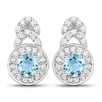3.24 Carat Genuine Blue Topaz and White Topaz .925 Sterling Silver Jewelry Set