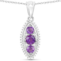 3.60 Carat Genuine Amethyst and White Topaz .925 Sterling Silver 3 Piece Jewelry Set (Ring, Earrings, and Pendant w/ Chain)