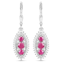 4.32 Carat Genuine Ruby and White Topaz .925 Sterling Silver 3 Piece Jewelry Set (Ring, Earrings, and Pendant w/ Chain)