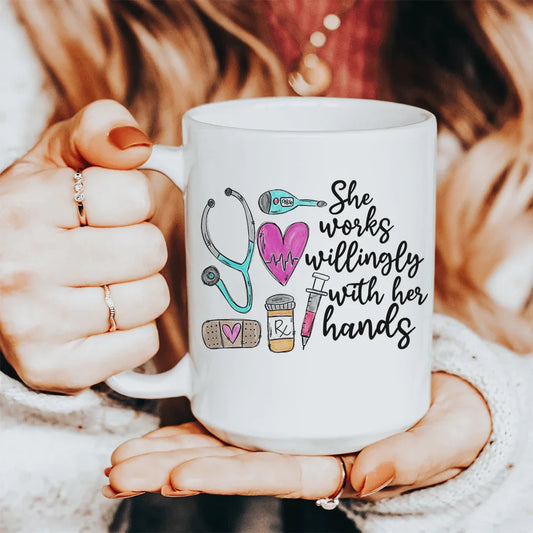 She Works Willingly With Her Hands Ceramic Mug 15 oz - BIG FRENCHIES