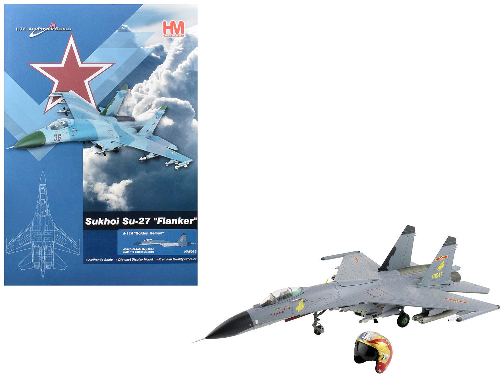 Shenyang J-11A Fighter Aircraft "40547 Golden Helmet" (2014) People's Liberation Army Air Force with 1/8 Scale Golden Helmet "Air Power Series" 1/72 Diecast Model by Hobby Master  free shipping USA