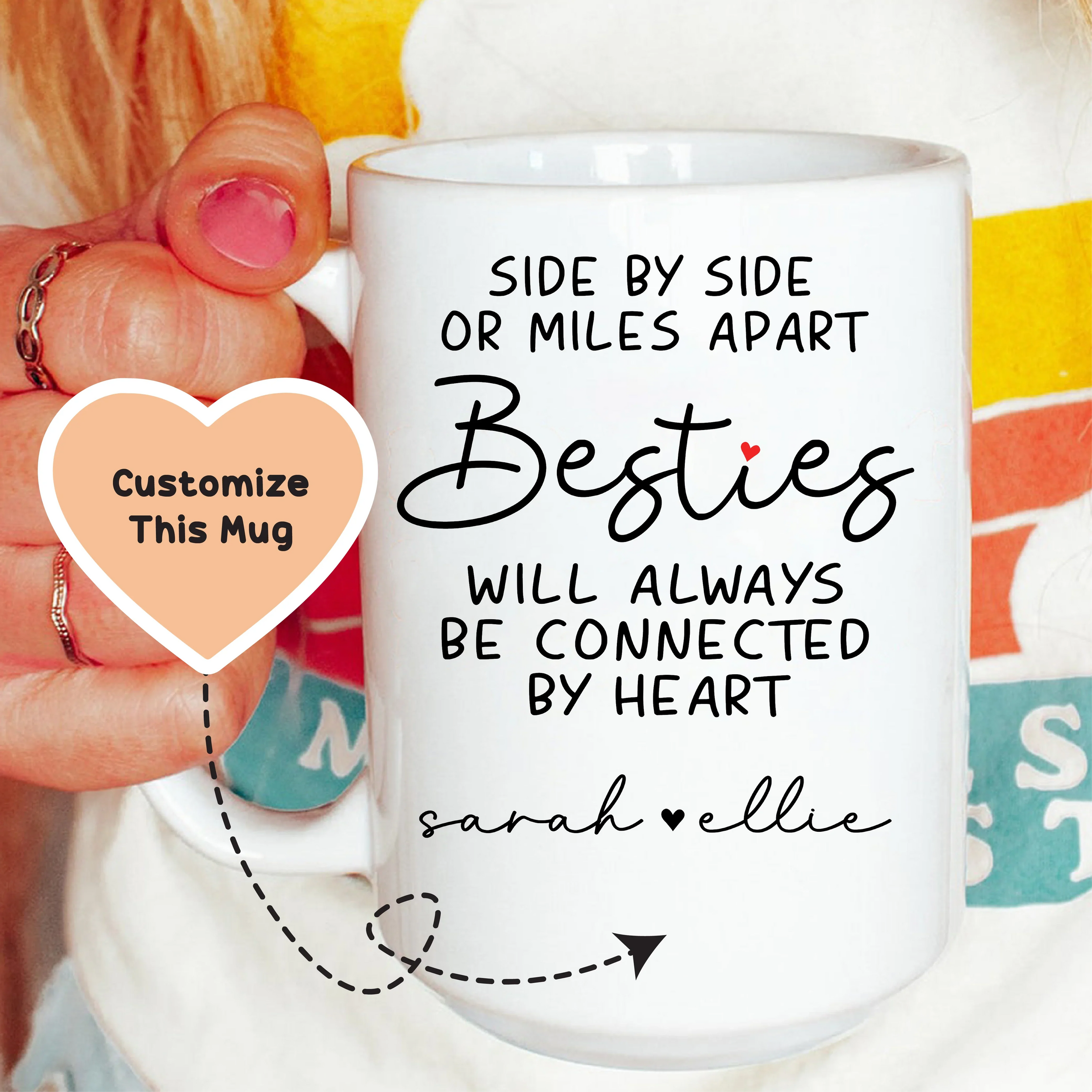 Side By Side Or Miles Apart Besties Custom Mug - BIG FRENCHIES
