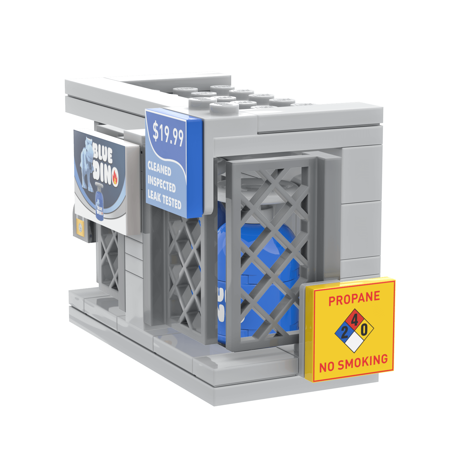 “Blue Dino” Propane Exchange - Gas Station - Minifig Scale Custom Set - Made Using LEGO® Parts