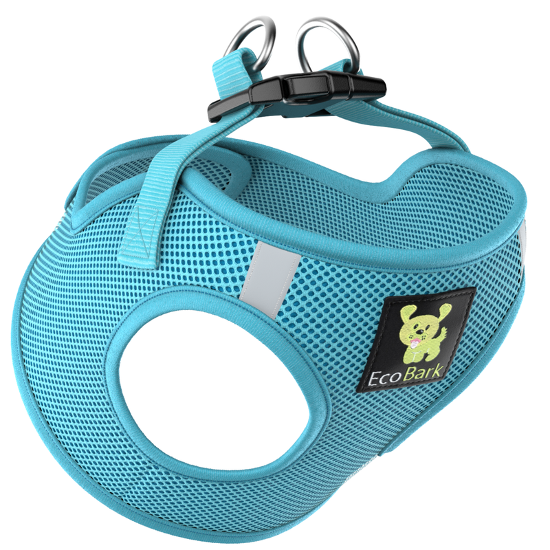 EcoBark Sky Blue Step In Dog Harness - Rapid Fastener Reflective Soft Mesh for XXXS to Small Dogs and Puppies - BIG FRENCHIES