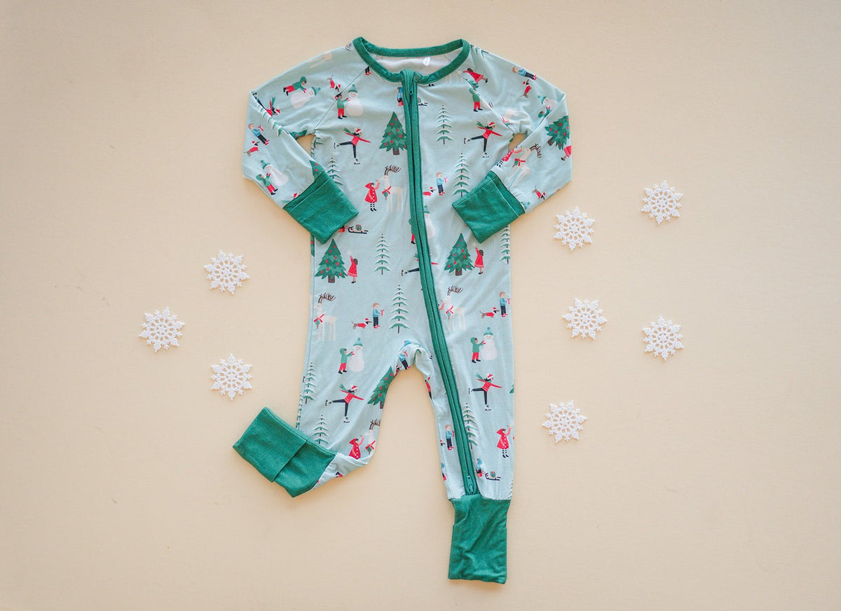 Snow Day Green (Convertible Zip Footies) - BIG FRENCHIES