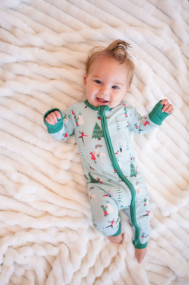 Snow Day Green (Convertible Zip Footies) - BIG FRENCHIES