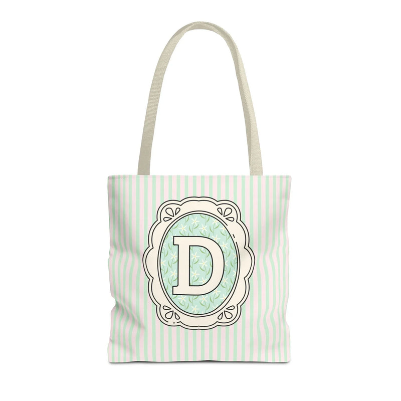 Soft Cottagecore Aesthetic Tote Bag with Flowers and Stripes, Cute Matching Bachelorette Gift for Sisters, Tote with Initial or Letter: D - BIG FRENCHIES