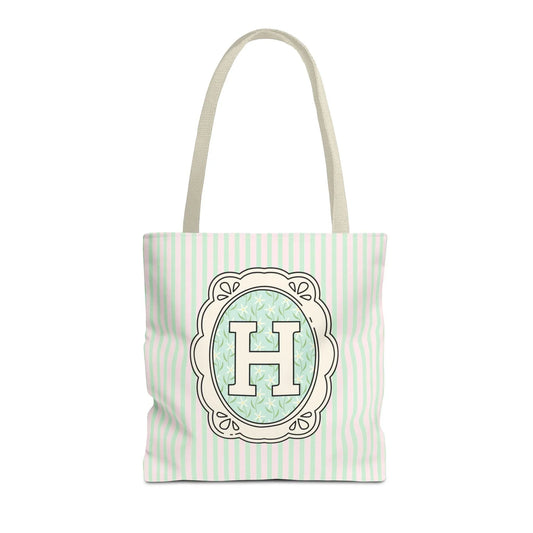Soft Cottagecore Aesthetic Tote Bag with Flowers and Stripes, Cute Matching Bachelorette Gift for Sisters, Tote with Initial or Letter: H - BIG FRENCHIES