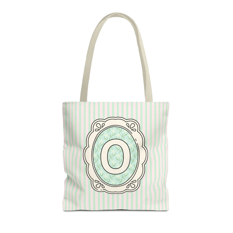 Soft Cottagecore Aesthetic Tote Bag with Flowers and Stripes, Cute Matching Bachelorette Gift for Sisters, Tote with Initial or Letter: O - BIG FRENCHIES