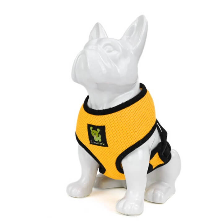 EcoBark Yellow Dog Harness - Over-the-Head Soft Mesh Dog Vest Halter for Small to Medium Dogs and Puppies - BIG FRENCHIES