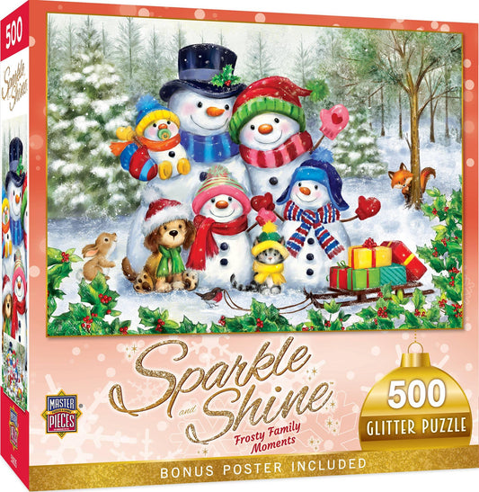 Sparkle & Shine - Frosty Family Moments 500 Piece Glitter Jigsaw Puzzle | Masterpieces Puzzles - BIG FRENCHIES