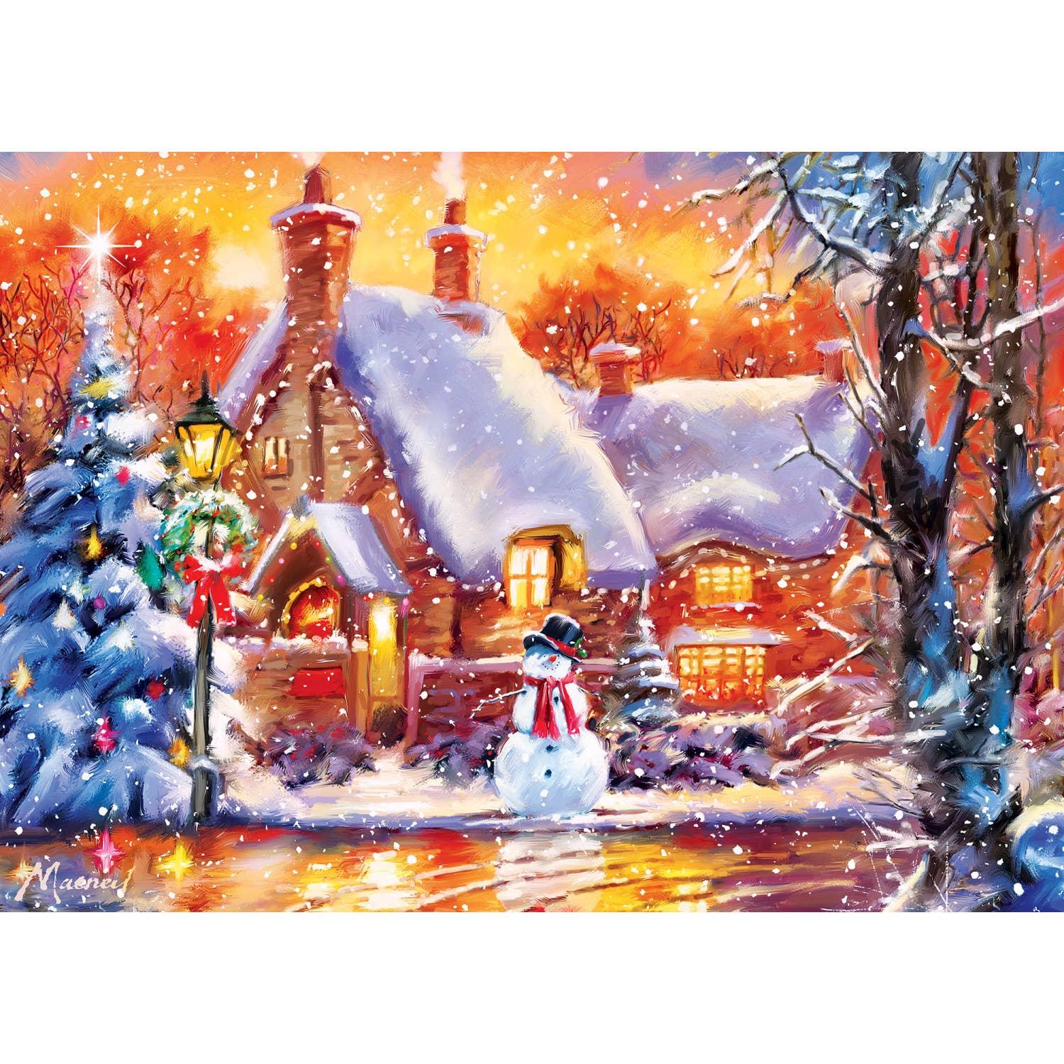 Sparkle & Shine - Snowman Cottage 500 Piece Glitter Jigsaw Puzzle | Masterpieces Puzzles - BIG FRENCHIES
