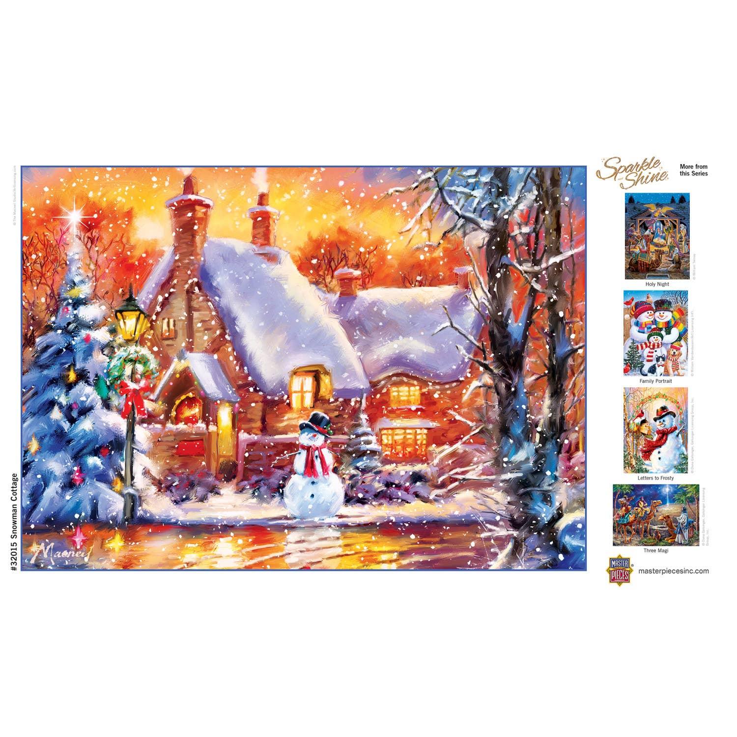 Sparkle & Shine - Snowman Cottage 500 Piece Glitter Jigsaw Puzzle | Masterpieces Puzzles - BIG FRENCHIES