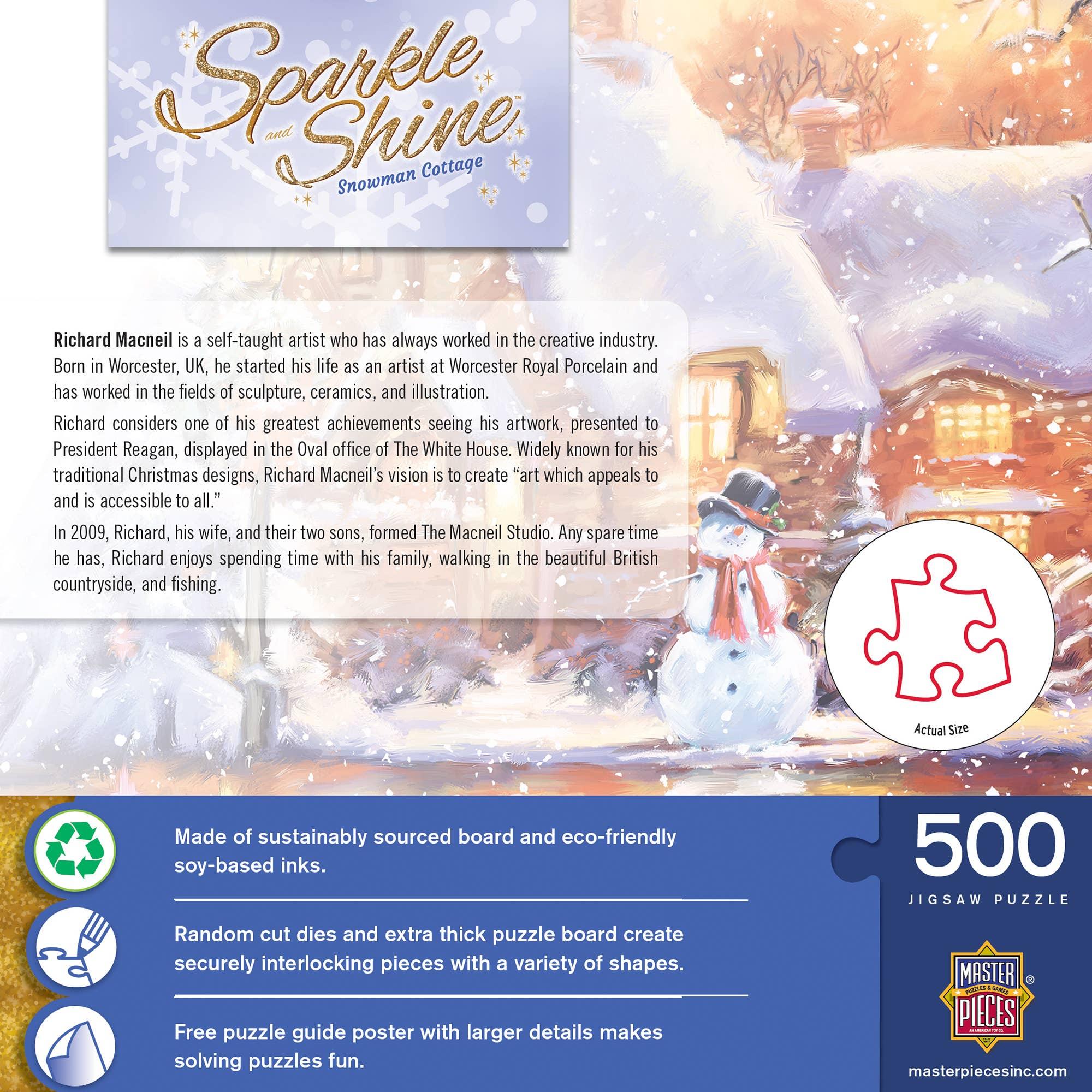 Sparkle & Shine - Snowman Cottage 500 Piece Glitter Jigsaw Puzzle | Masterpieces Puzzles - BIG FRENCHIES