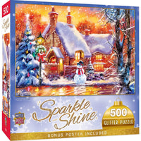 Sparkle & Shine - Snowman Cottage 500 Piece Glitter Jigsaw Puzzle | Masterpieces Puzzles - BIG FRENCHIES